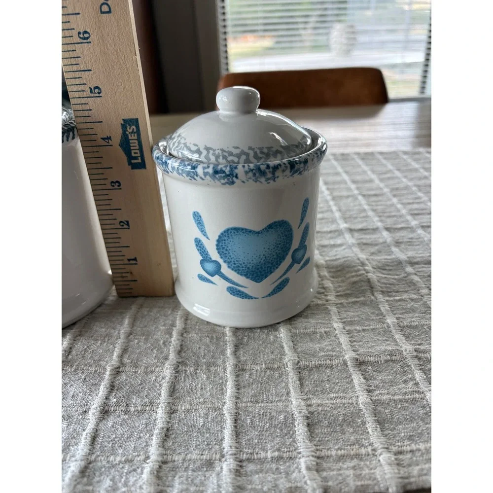 vintage Corelle Blue Hearts stoneware canisters set of two